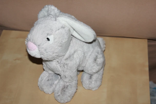 Doudou Peluche Gipsy Lapin Gris Chine Blanc Nez Rose  28 Cm Etat Neuf