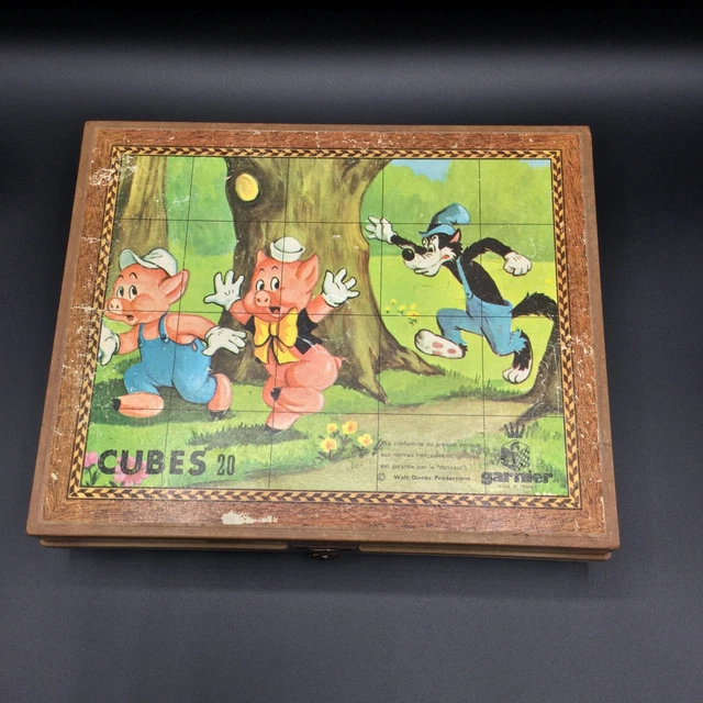 Jeu De Cubes Vintage ORTF/Garnier Laurel Et Hardy 1974 - En Bois - Très Bon état