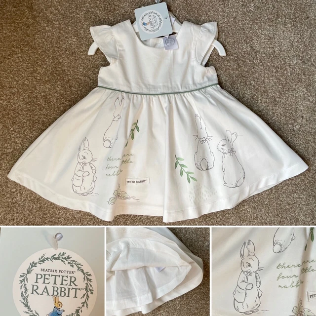 Abito per bambina foderato in cotone Matalan Peter Rabbit - 0-3 mesi - Beatrix Potter