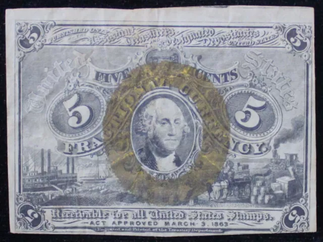1863-1867 5-Cent 2nd Issue Washington Fractional Currency Note - F+