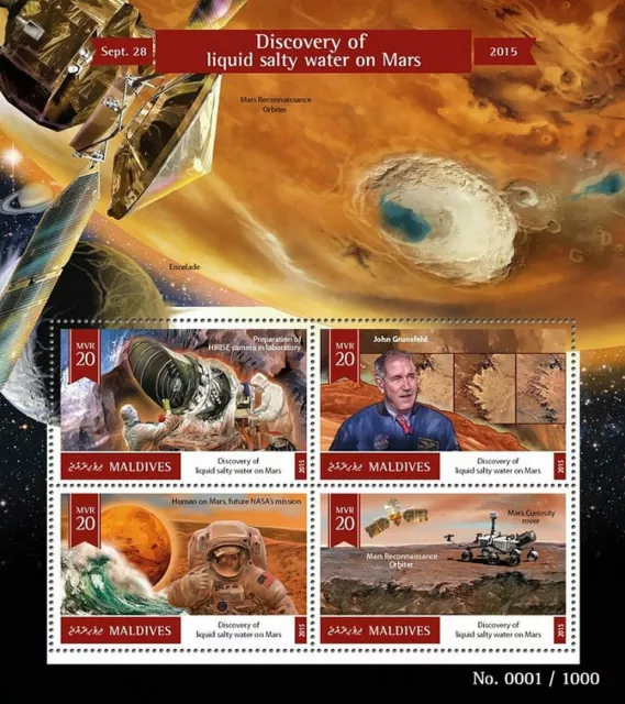 MARS Reconnaissance Orbiter Water Discovery Space MNH Stamp Sheet 2015 Maldives