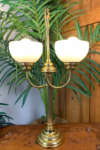 Vintage Victorian Style Gold Double Light Bedside Table Lamp Opaque Glass Shades