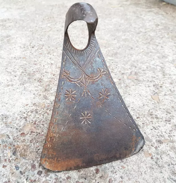 Vintage Original Rare Handmade Unique Shape Iron Axe Head Delicate Carving I332