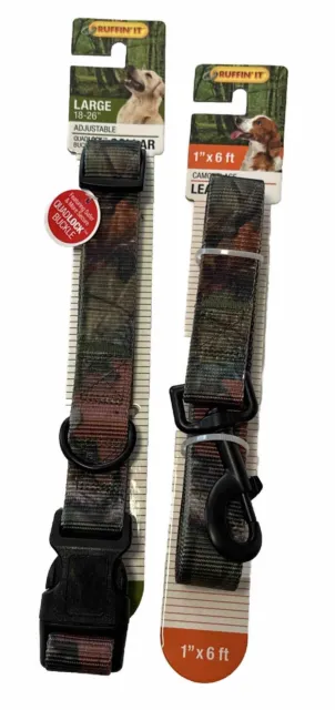 NEW Set of 2 Dog Collar Plus Leash RUFFIN’ IT Camouflage LARGE Collar 18-26”