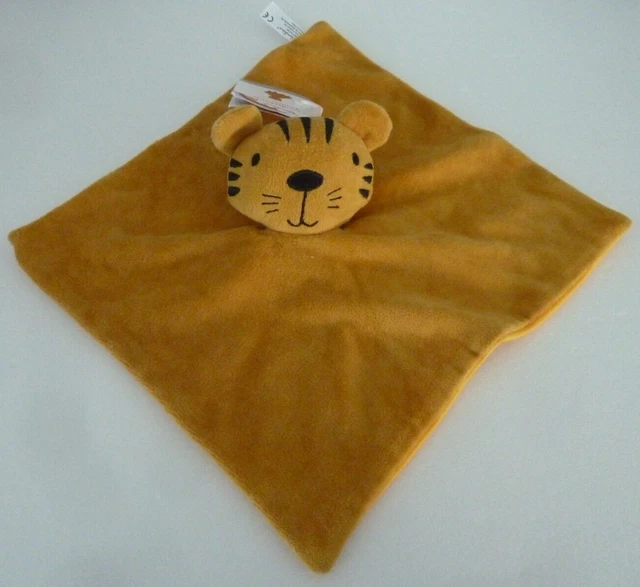 Ni1. DOUDOU PLAT BAMBINO TIGRE CHAT beige moutarde nez noir , carré - 100% NEUF