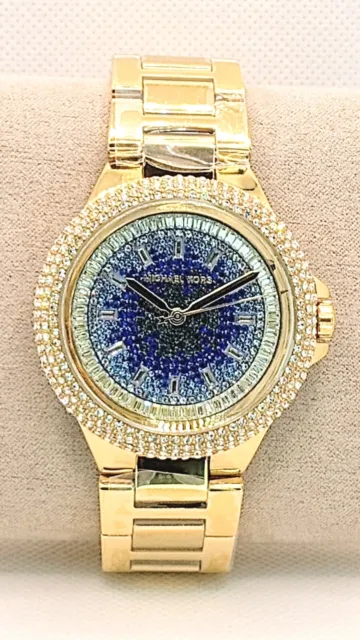 NEW Michael Kors Camille Ombre Gold Pave Glitz Blue Dial Ladies Watch MK7341