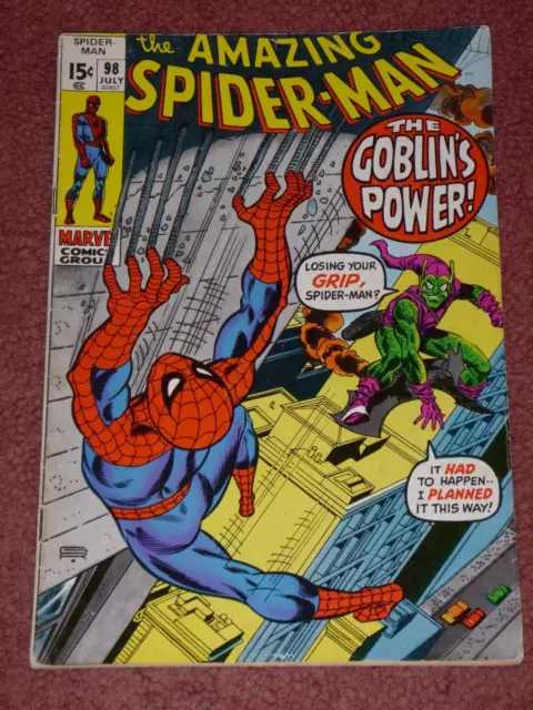 AMAZING SPIDER-MAN #98 - Drug book, Green Goblin  (Marvel, 1971, FN-)