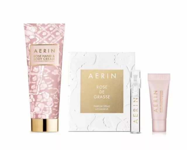 Estee Lauder Aerin Rose De Grasse Sample Lip Balm Hand Cream 3Pc Travel Gift Set