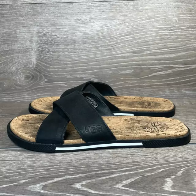 UGG ITHAN CORK Men’s Size 9 Double Strap Black Leather Slides Sandals ...