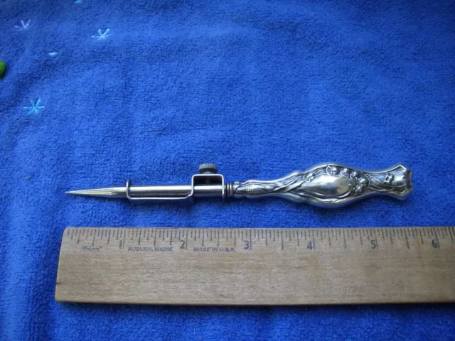 UNUSUAL Sterling Handle RIBBON WINDER-LILY OF THE VALLEY Floral Pattern