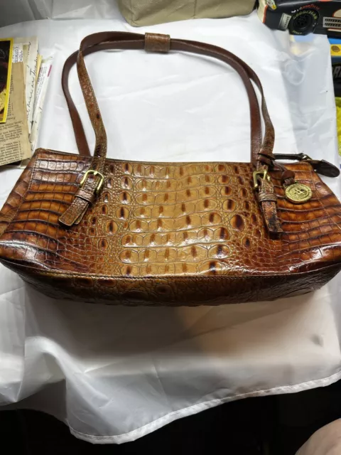 Brahmin Melbourne Leather Embossed Croc Toasted Almond Shoulder Arm Bag/Purse