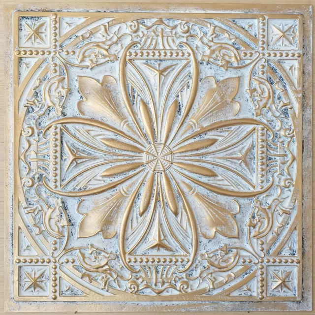 Faux tin vintage Ceiling tiles aged white gold decor wall panels PL10 10pcs/lot