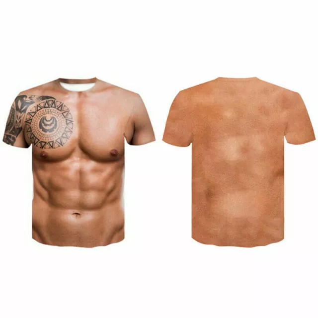 Muscle Tattoo Print T-Shirt Herren Kurzarm 3D Digitaldruck Bluse Tops T-Shirt 3