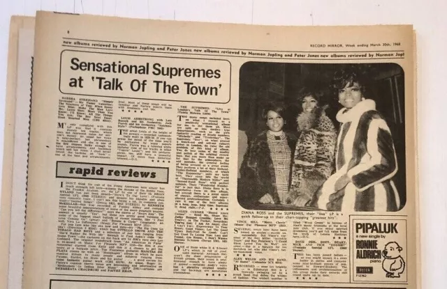 SUPREMES Live At Talk Of The Town ' album review' 1968 UK ARTICLE / clipping