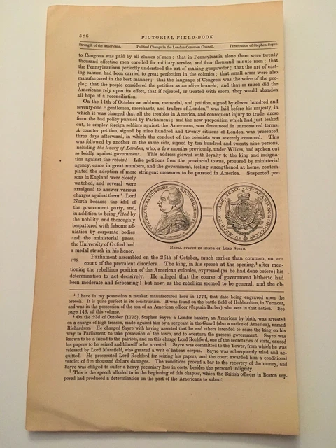 K40) Lord North Medal British Prime Minister American Revolution 1860 Engraving