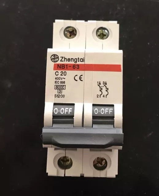 Kit 5Pz Interruttore Magnetotermico 2P 20A Din 2 Moduli 6KA