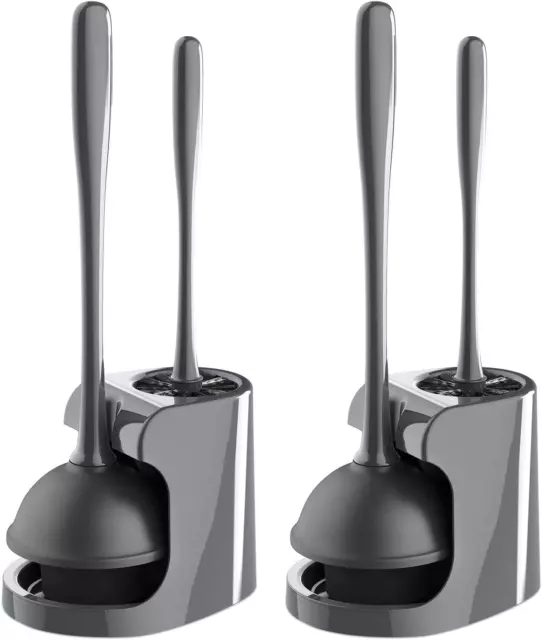 MR.SIGA Toilet Plunger and Bowl Brush Combo for Bathroom Cleaning, Gray, 2 Sets