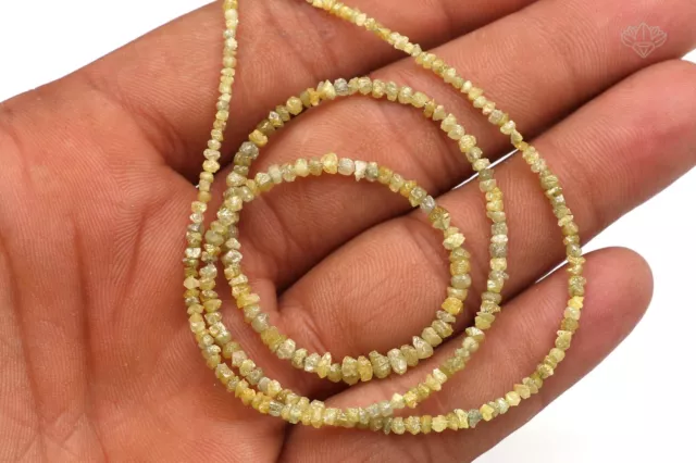 20 Cts Natural Diamond Conflict Free Rough Raw Yellow Diamond Beads 17" Strand