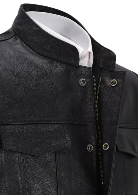 Véritable Fait à la Main Homme Cuir Noir Gilet 100% Peau de Mouton Stylé Manteau