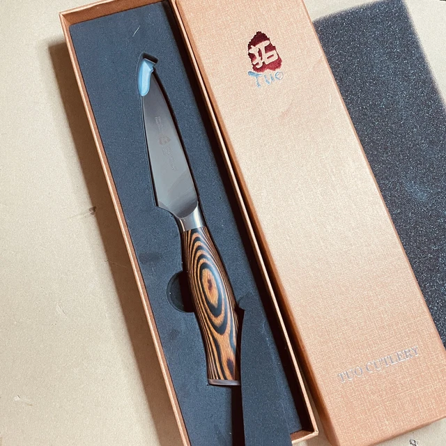 Tuo Cutlery 4" Small Paring Kitchen Fruit Knife, Pakkawood Handle w/ Case. Fiery
