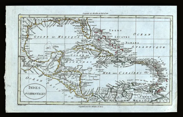 1796 Blondeau Map West Indies Caribbean Cuba Jamaica Puerto Rico Antillies