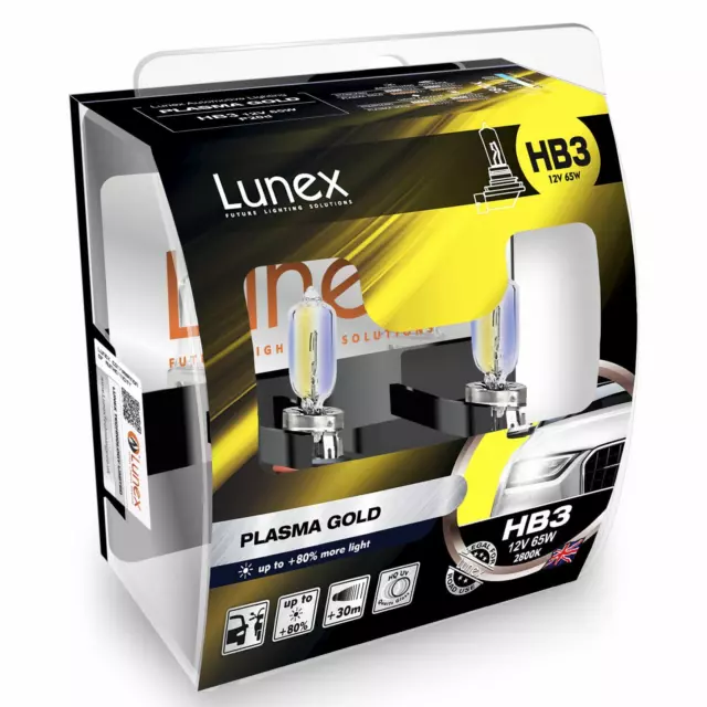 Lunex HB3 Plasma Gold Premium Lampe frontale 2800K jaunes Ampoules Twin