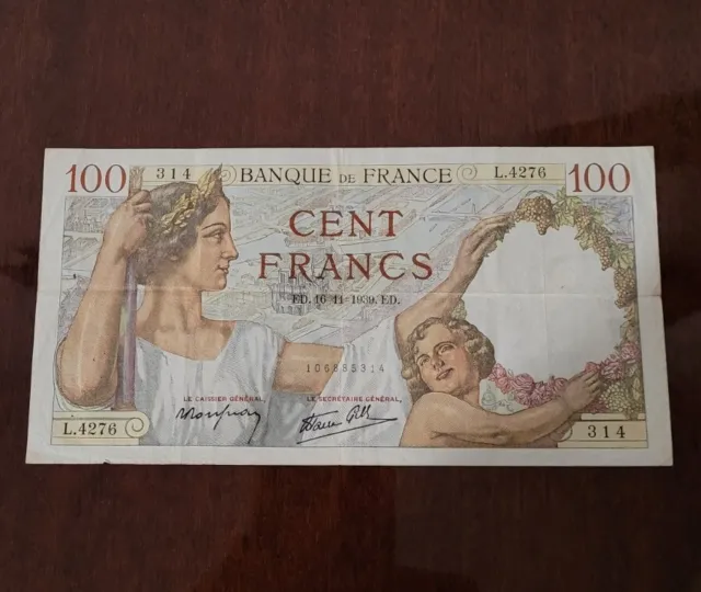 Ancien Billet Cent 100 Francs SULLY Ed. 1939 Collection Banque de France