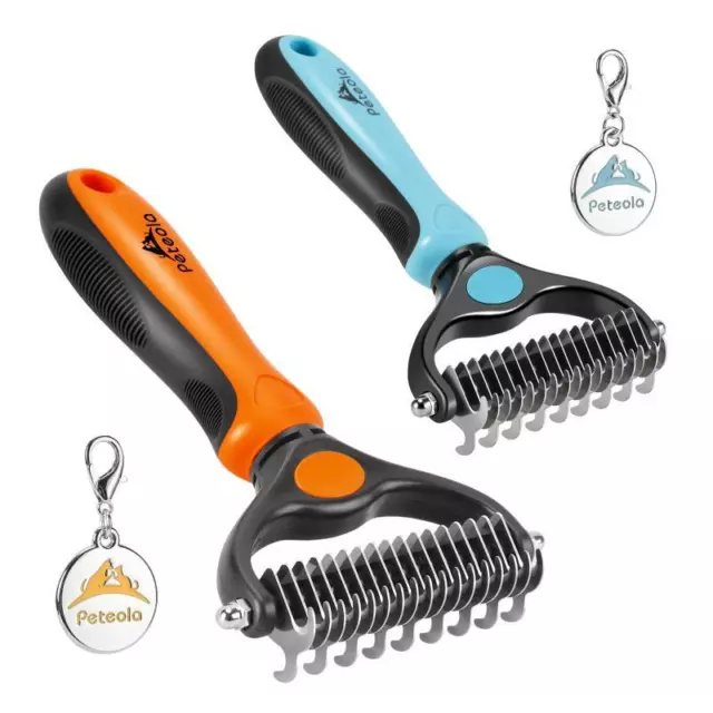 Peteola - Pet Grooming Brush - 2 Sided Undercoat Rake for Cats & Dogs - NEW