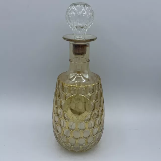 Old Forester Gold Iridescent Carnival Glass Thumbprint Liquor Decanter MCM