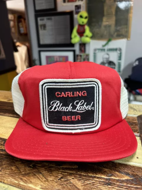 CARLING BLACK LABEL Beer Hat ~ 1970's Retro Beer Hat Trucker Snapback