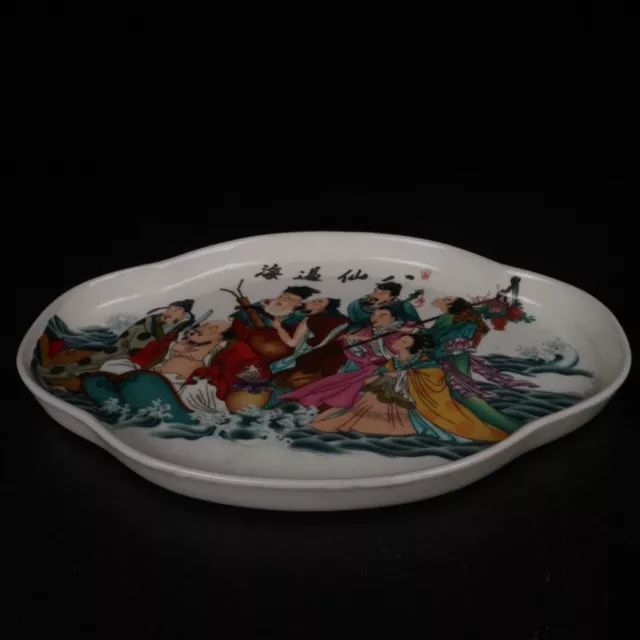 Old Chinese porcelain color Painted Eight Immortals pots Tea tray Tea plate a112