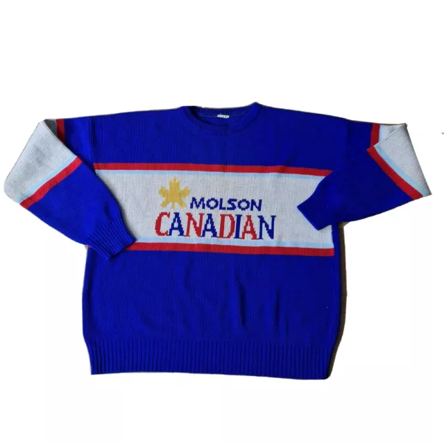 Vintage Molson Canadian Beer Sweatshirt Rare Red White & Blue Wool Size L 49.99p