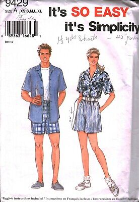 9429 Vintage Simplicity Cartamodello Misses da Uomo Pull Su Pantaloncini Camicia