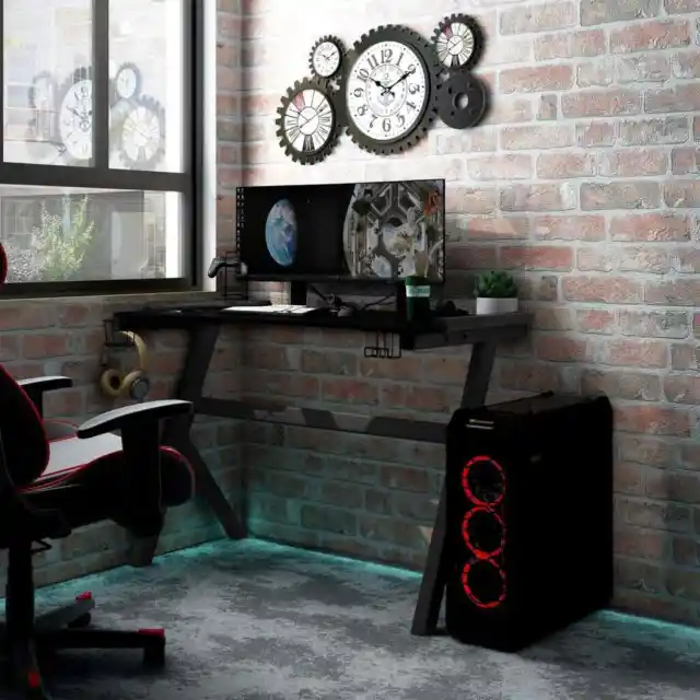 Gaming Desk LED with Y Shape Legs Black Table 110x60x75 cm/90x60x75 cm vidaXL