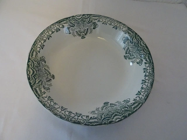 Plat  creux saladier St Amand les eaux 250123 Floral  fleurs faience ancien vert