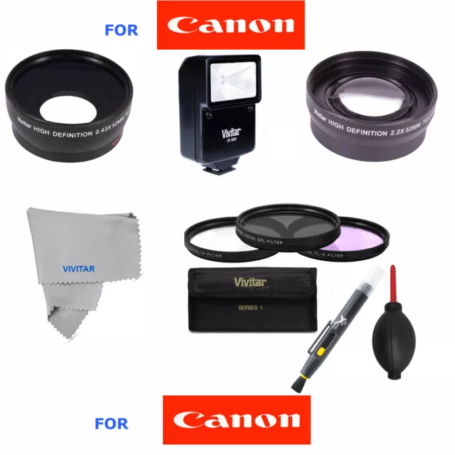 58Mm Wide Angle+Telephoto Zoom+Flash Kit For Canon Rebel Eos T3I T4I T5I T6 T6I