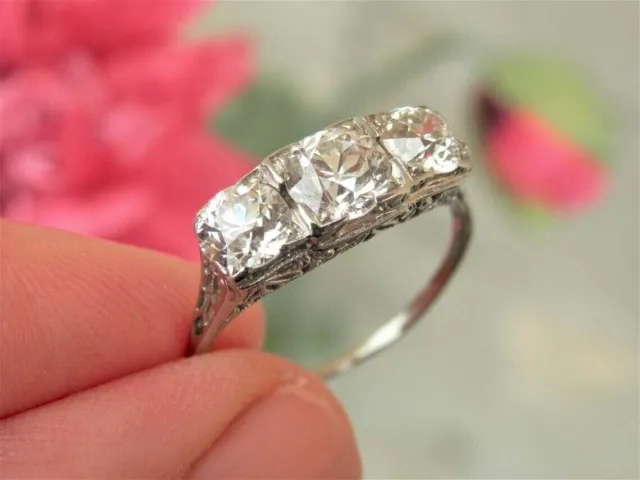 Art Deco Style 2.45Ct Lab Created Diamond Three-Stone Engagement 925 Silver Ring