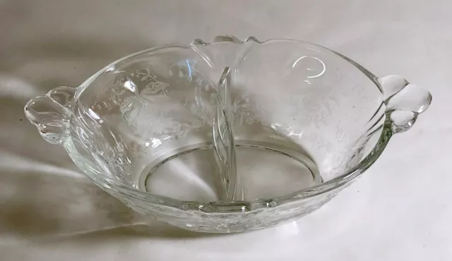Heisey Crystal Orchid 8" 2-Part Oval Dressings Dish