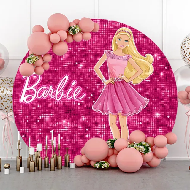 Round Pink Barbie Backdrop Cover Girls Birthday Party Photo Booth Background