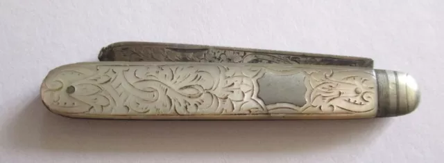 Antique Sterling Silver Folding Pocket Knife, Hallmarked; Mother-of-Pearl Handle