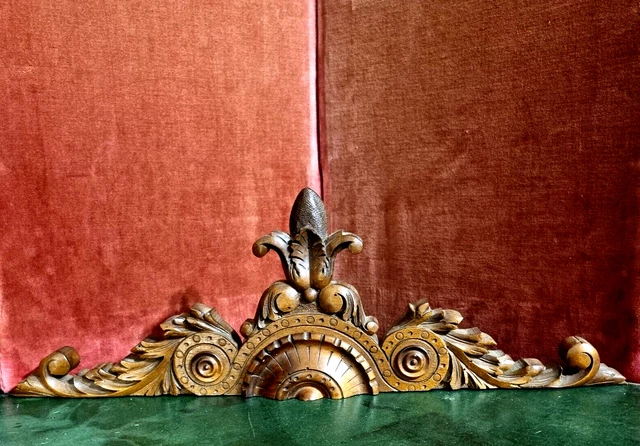 Fleur-de-lis scroll leaf wood carving French antiques architectural salvage 22"