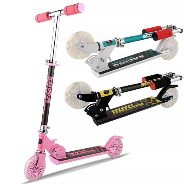 Folding Kick Scooter Kids+LED Light Up Wheels Adjustable Height 5lb Lightweight