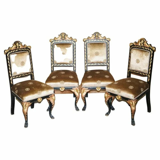FOUR RESTORED ANTIQUE Victorian Heavily Carved Ebonised Gold Gilt