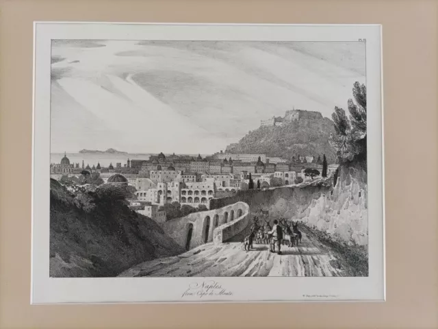 1861 Rarissima Litografia del Linton Veduta Di Napoli Da Capodimonte con Capri