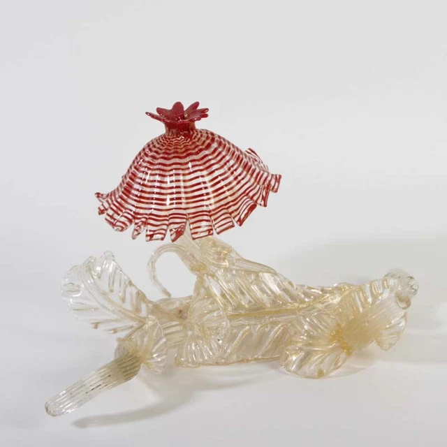 Cristal Murano Pilzobjekt Con Blattzweig A. V. E. M. para Pauly Aprox. 1955 Oro
