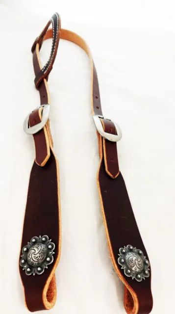 One Ear Harness Leather Headstall Antiqued Nickel Cart Buckles Concho Horse Tack