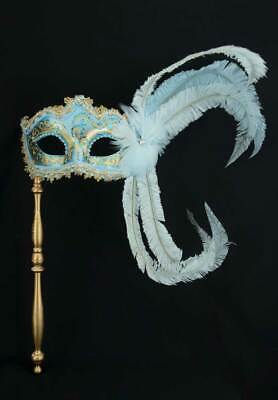 Mask from Venice Colombine Blue Golden IN Stick And IN Feathers Ostrich 899