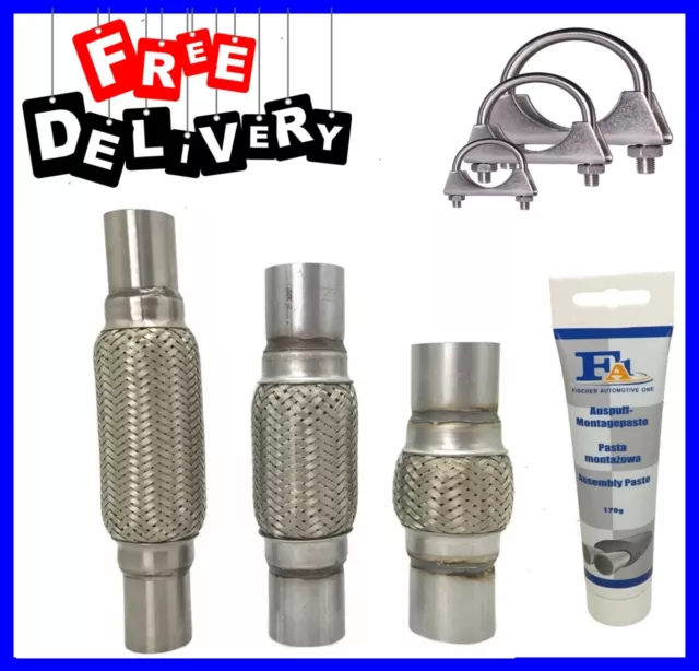 Exhaust Flexi Pipe Flexible Joint Tube + 2 Clamps And Paste-45/50/55/60/64/76 Mm