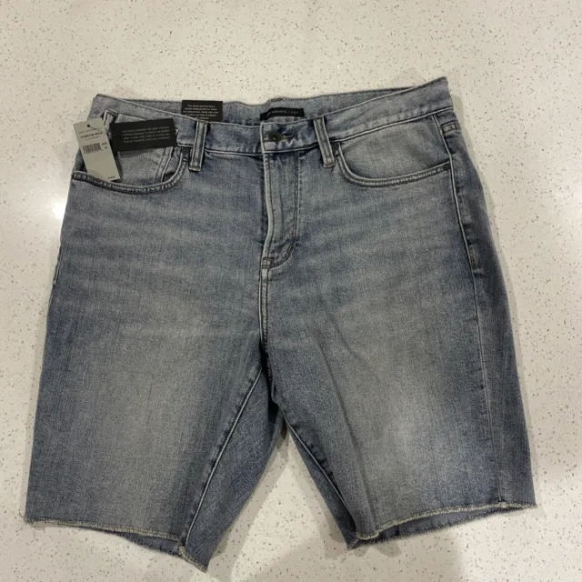 $148 - JOHN VARVATOS STAR Bowery Cut Off Jean Shorts in River Wash Navy Size 36