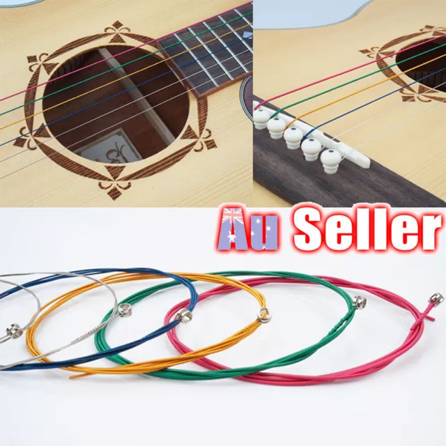 6Pcs Steel Guitar Strings Acoustic Music Rainbow Color Premium  Light Universal